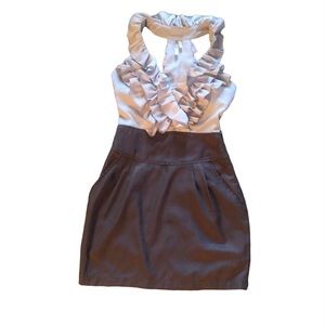 Hello Miss Brown Beige Tuxedo Lace Cocktail Dress Size Small